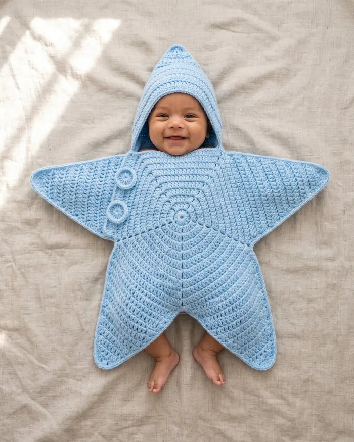 Baby in a baby blue star suit