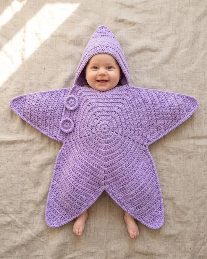 Baby in a lavender star suit