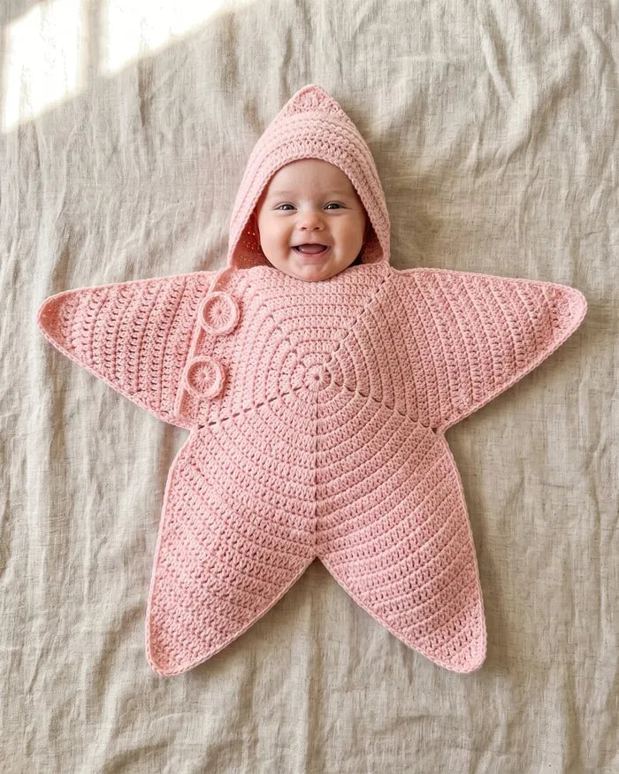 Baby in a blush pink star suit